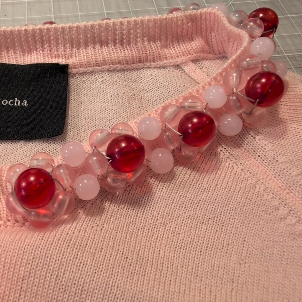 Simone Rocha Embellished Pink Merino Wool Cardigan, size XS, made in Italy - Picture 3 of 12